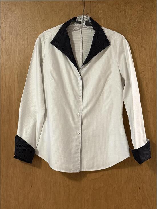 Farinaz Taghavi Tops - Farinaz Taghavi White Tailored Blouse w/ Black Contrast Collar & Cuffs Size 6